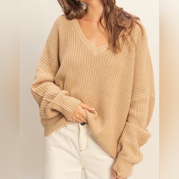 #811 🛑042 S,M,L Fabulous Oversized V-Neck Knit Sweater Top - Picture 7 of 16